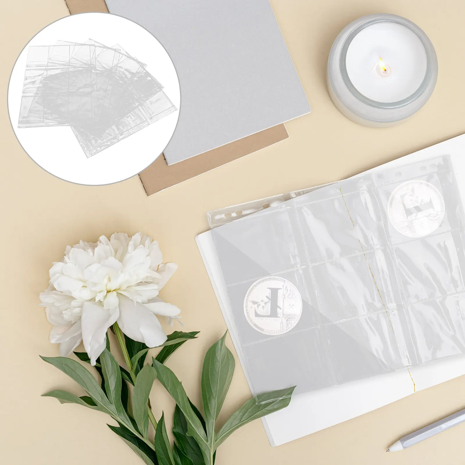 

Набор из 5 прозрачных страниц для коллекционирования монет, 9 отверстий, для монет, медалей, значков, защита от ударов, удобно носить с собой