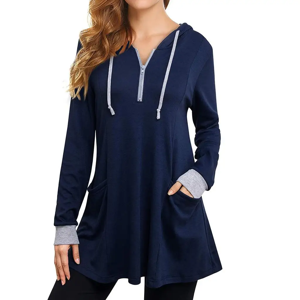 Hooded Women's Long Sve irt Commute Sle Loose Fit Polyester Fabric  Color T-irt for Ladies Autumn Season