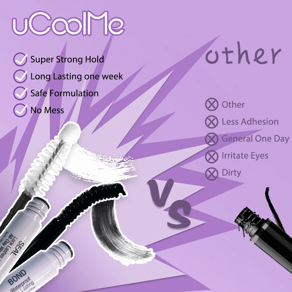 uCoolMe Lash Bond and Seal with Fast Glue Remover Strong Hold Lashes Extension Waterproof and Long Lasting Home DIY Makeup Tool