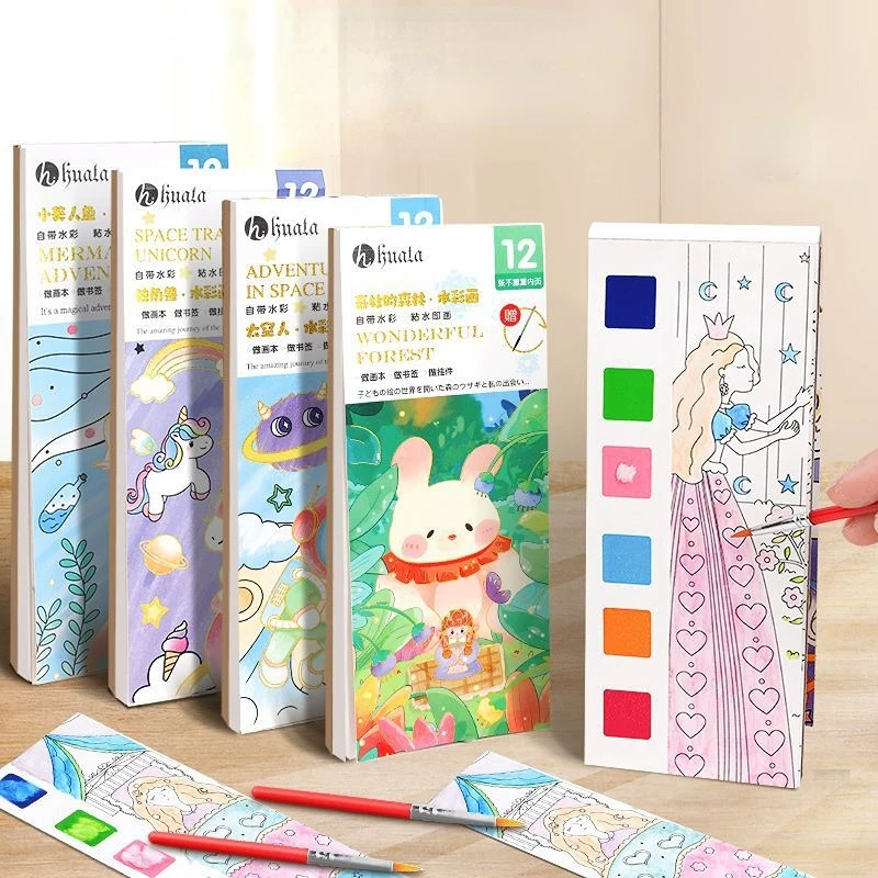 

Painting Water Children Coloring Book Watercolor Book DIY Handmade Portable Note Book Watercolor Paintbrush Learning Kids Toys