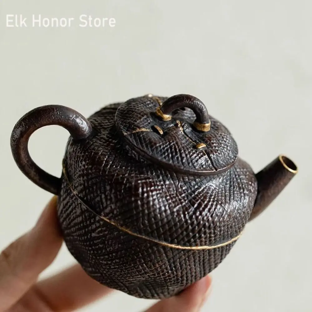 110ml Japanese Old Rock Mud Teapot Ancient Red Gold Coarse Pottery Pot Household Tea Making Kettle with Infuser Cafes Ornaments