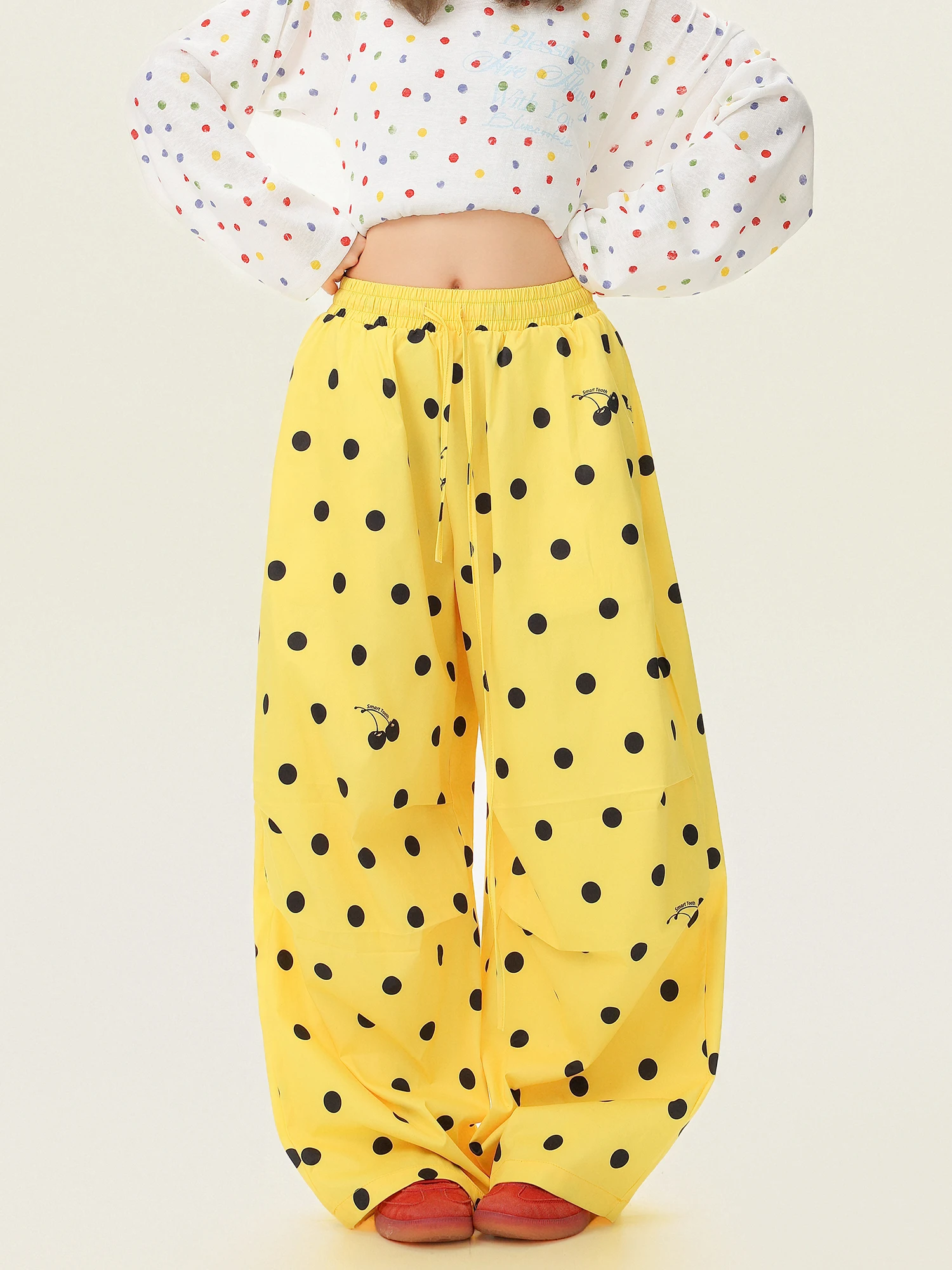 

Женские повседневные широкие брюки свободного кроя, универсальные длинные брюки с плиссировкой и принтом в горошек, для работы и отдыха