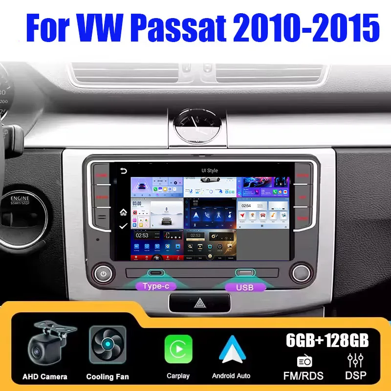 

7" For VW Passat 2010-2015 Car Stereo Radio Apple Carplay Android Auto Canbus GPS Navigation 6+128GB + Rear Camera Video Player