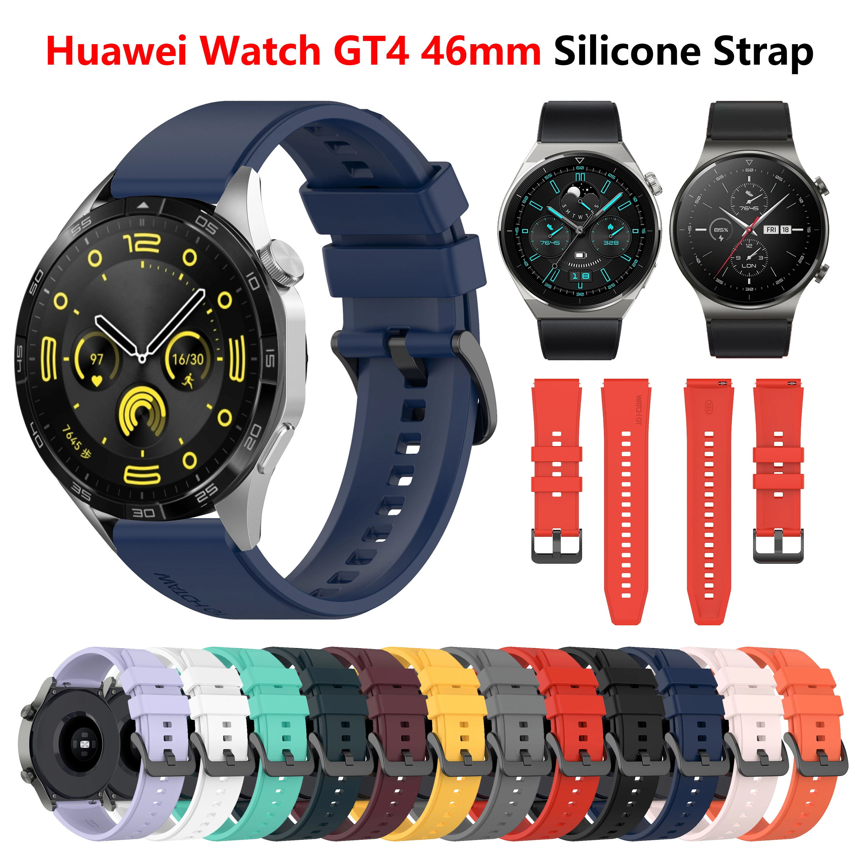 Ремешок силиконовый для Huawei Watch GT4 46 мм, сменный Браслет для смарт-часов Huawei Watch GT2 GT3 Pro SE 46 мм, 22 мм