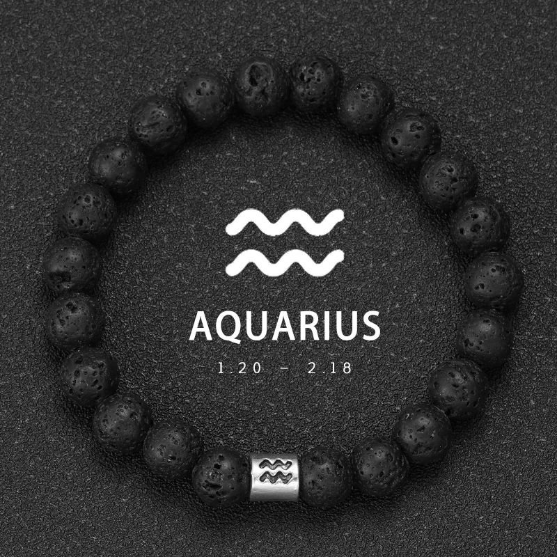 Natuursteen Lava Armbanden Ram Maagd Vissen Armbanden Dames Heren Koppels Vriendschap Sieraden 12 Sterrenbeelden Armbanden - afbeelding 1