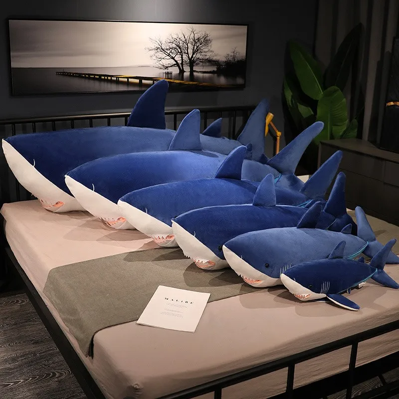 60-130cm Plush Giant Shark Toy Sea Fish Doll Animals Long Sleeping Pillow Cushion Stuffed Birthday Gifts For Boys Baby