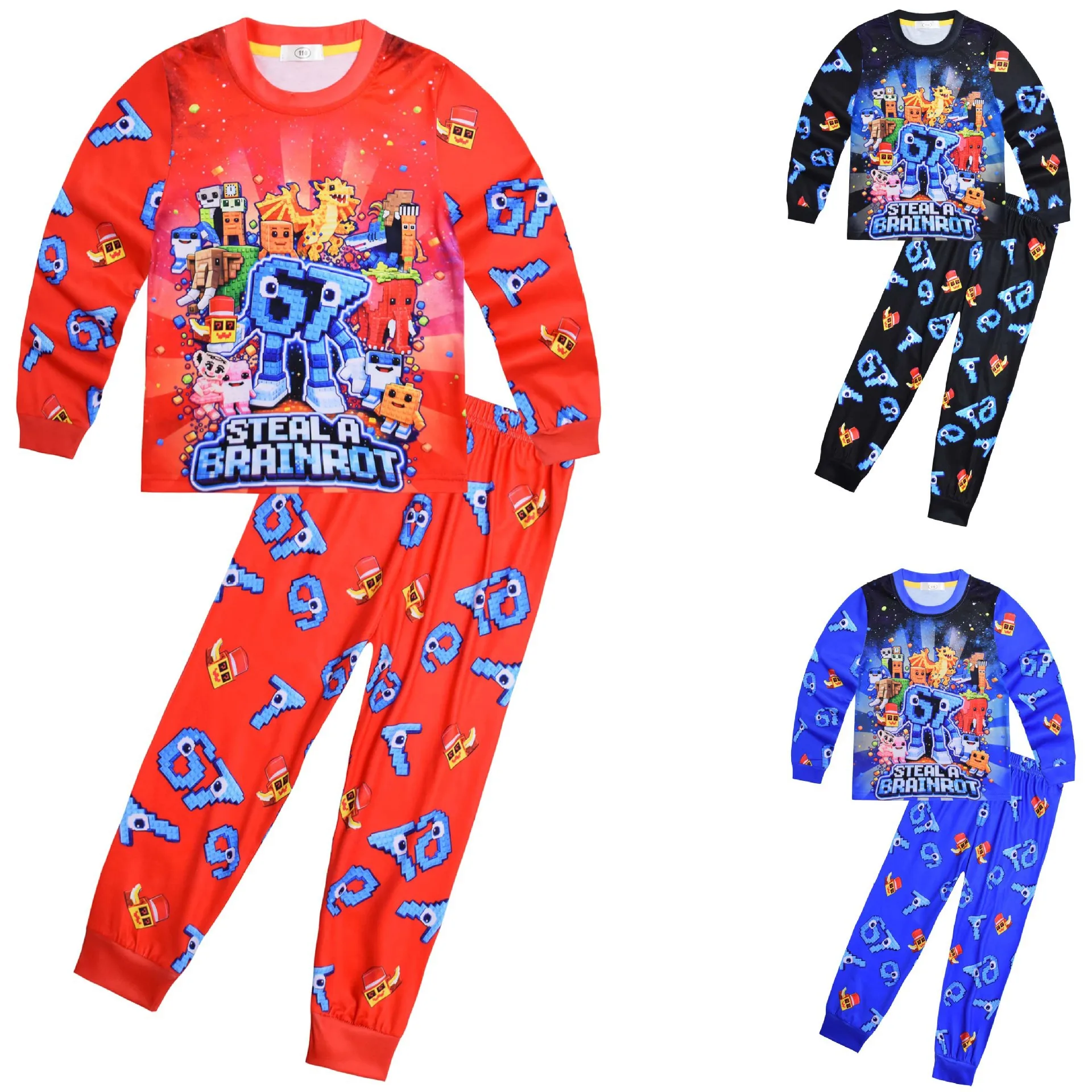67 Six Seven Funny Italian Brainrot Meme Kids Clothes Girls Pajama Set Fashion Boys Long Sleeve Pyjamas Children Sleepwear Suit
