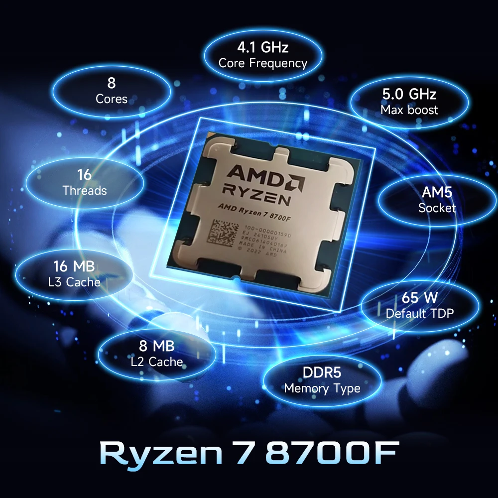 AMD Ryzen 7 8700F 65W 4NM L3=16M 4.1GHz 8-Core 16-Thread Gaming Processor NEW R7 8700F DDR5 Socket AM5 but without fan