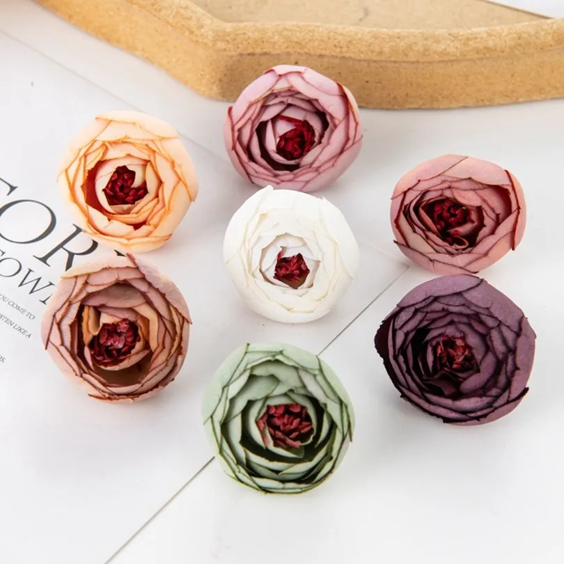 

10Pcs Artificial Flower Silk Tea Garden Rose Diy Candy Box Scrapbook Home Decoration Christmas Wreath Wedding Bouquet Accessorie