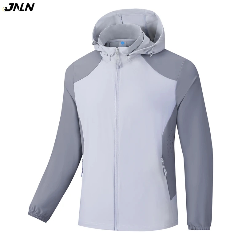 JNLN Men Windbreaker Hiking Climbing Fishing Waterproof Jacket Outdoor Sun Protection Elasticity Coat Removable Hat Clothes