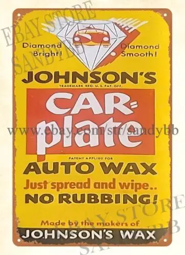 1950s JOHNSONS CAR PLATE AUTO WAX AUTOMOTIVE tin sign retro home décor