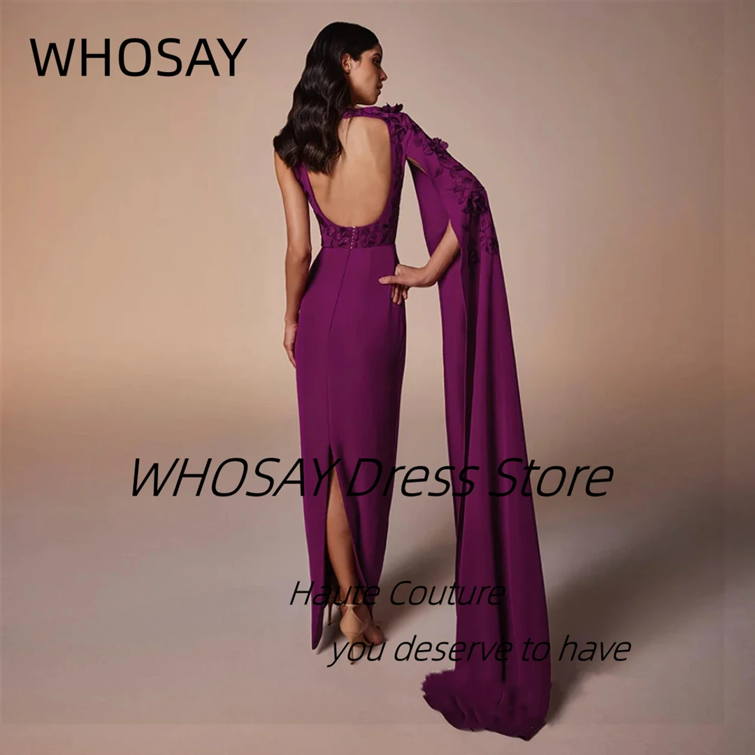 WHOSAY 2025 eleganti abiti da sera manica lunga 3D-Flowers Vestidos Des Noches Open Back fessura lunghezza del pavimento abito da ballo