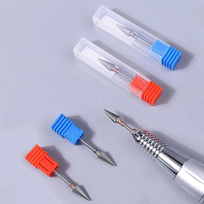 1Pcs Nail Tungsten Steel Polishing Head Conical Shape Rotary Manicure Cutters Bits With Cover For Manicure Gel Polish Remover