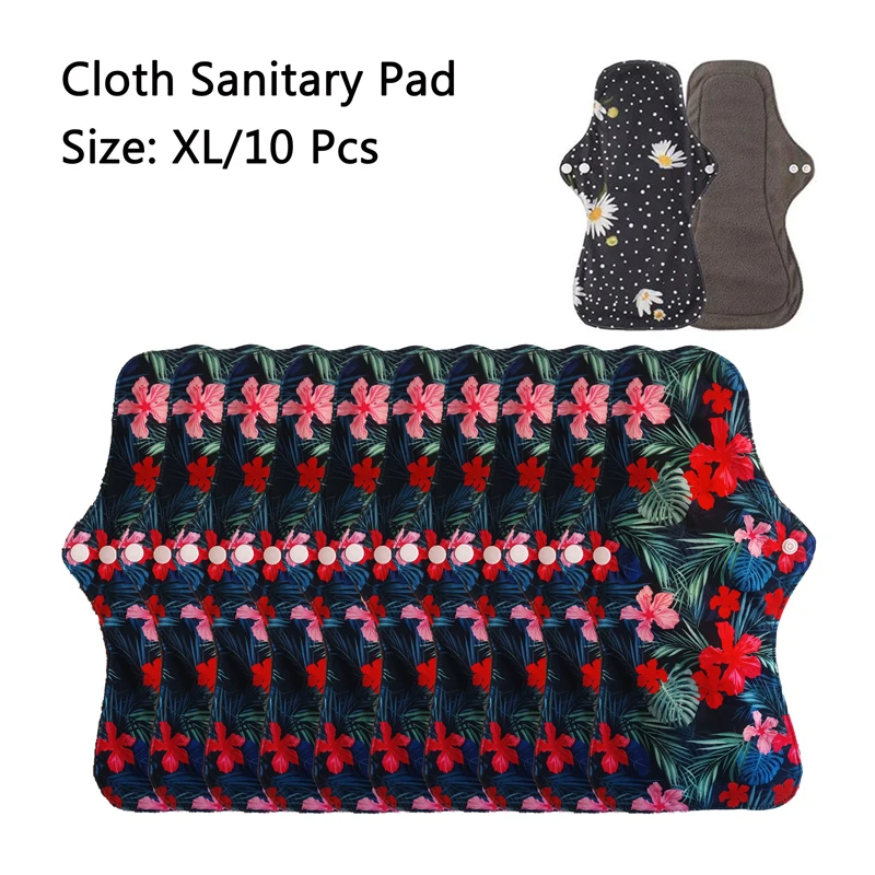 10Pcs Menstrual Pads Heavy Flow Reusable Panty Liner Bamboo Charcoal Sanitary Napkin Washable Overnight Period Cloth Pads