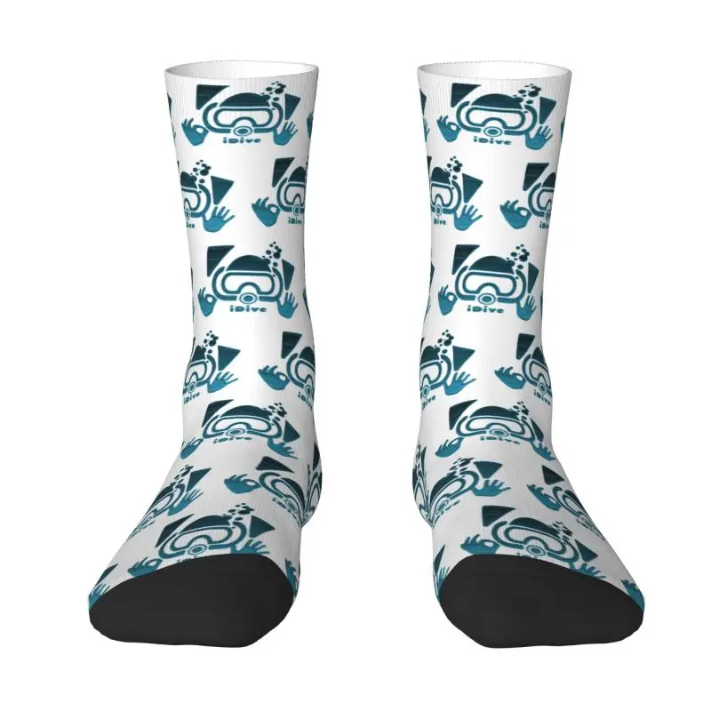 Scuba Dive Aqua Blues IDive OK Men Women Crew Socks Unisex Novelty Spring Summer Autumn Winter Dress Socks