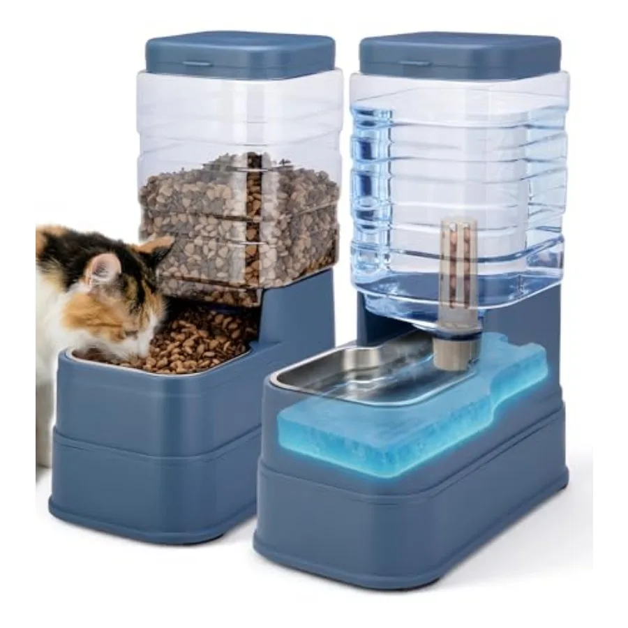 

2 Pack Automatic Cat Feeder and Water Dispenser 1.3Gallon Dog Gravity Food Feeder and Water with Ice Pack Stainless Steel Dry F
