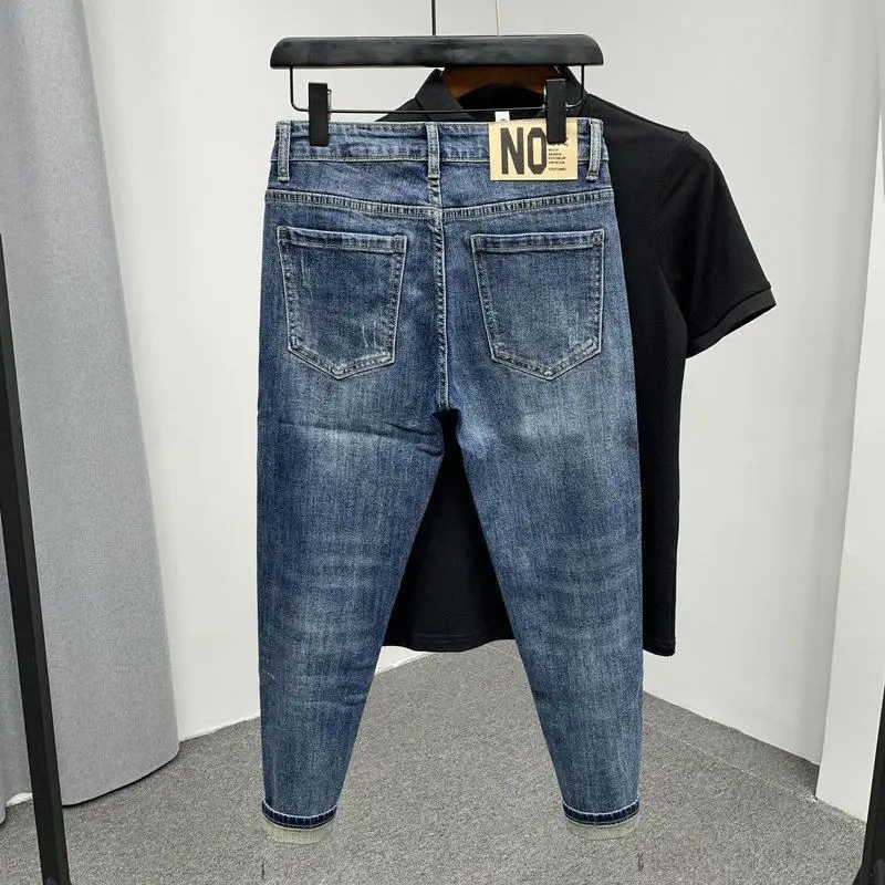 High Quality Fashion Luxury Harajuku Spring and Autumn Casual Blue Slim Jeans for Men New Pencil Pants Design 2024 Denim Jeans