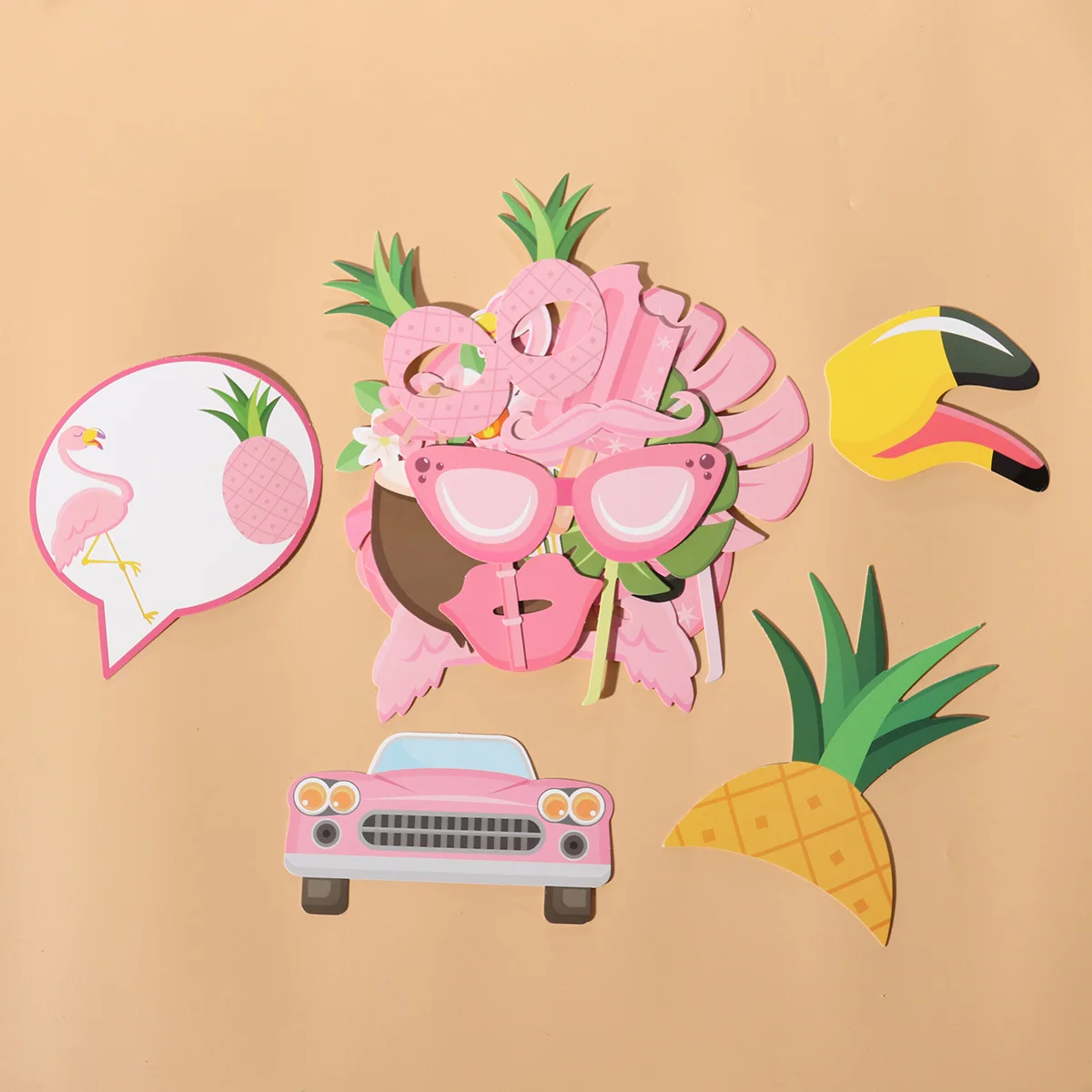 

Tropical Hawaii Theme Pink Summer Beach Party Supplies Photo Booth Set Luau Flamingo Coconut Props Wedding Birthday