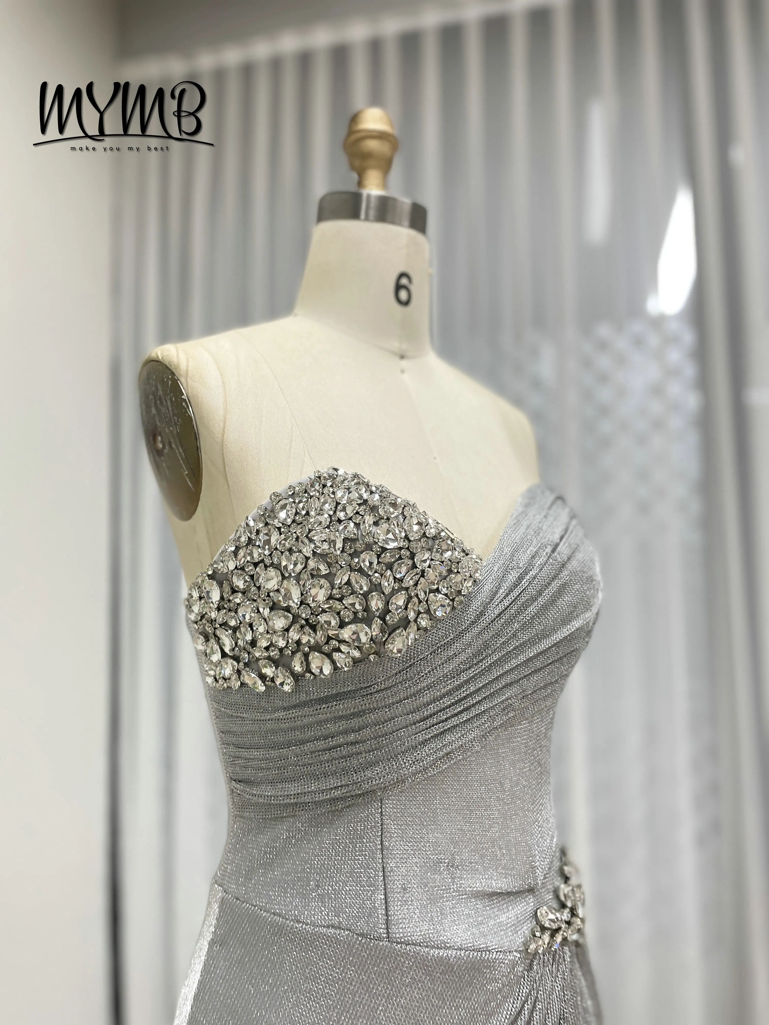 فستان سهرة حورية البحر مثير بفتحة عالية بدون حمالات من MYMB مزين بالكريستال المبهر المطرز بالكريستال لحفلات العودة للوطن MB40402B #4