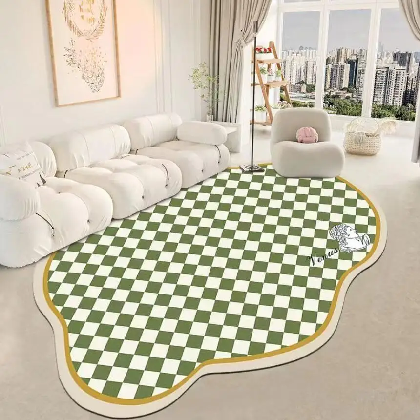 American Retro Chessboard Carpets for Living Room Washable Irregular Shape Floor Mat Large Area Anti-fouling PVC Leather Rug