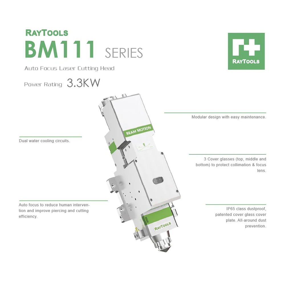 Raytools BM111 Fiber Laser Cutting Head 3.3kw Yaskawa and HcFa Servo Motor Auto Focusing for Metal Cutting