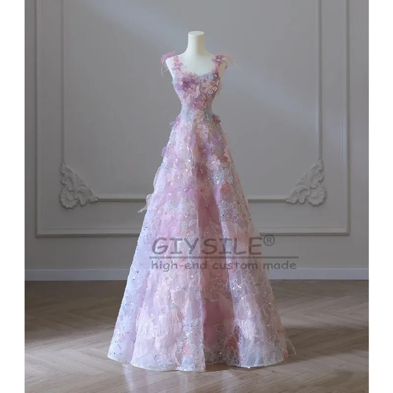 

GIYSILE Customized Evening Dresses Purple Flower Toast 2025 New Heavy Industry Female Luxury Host Birthday Party Banquet Dress