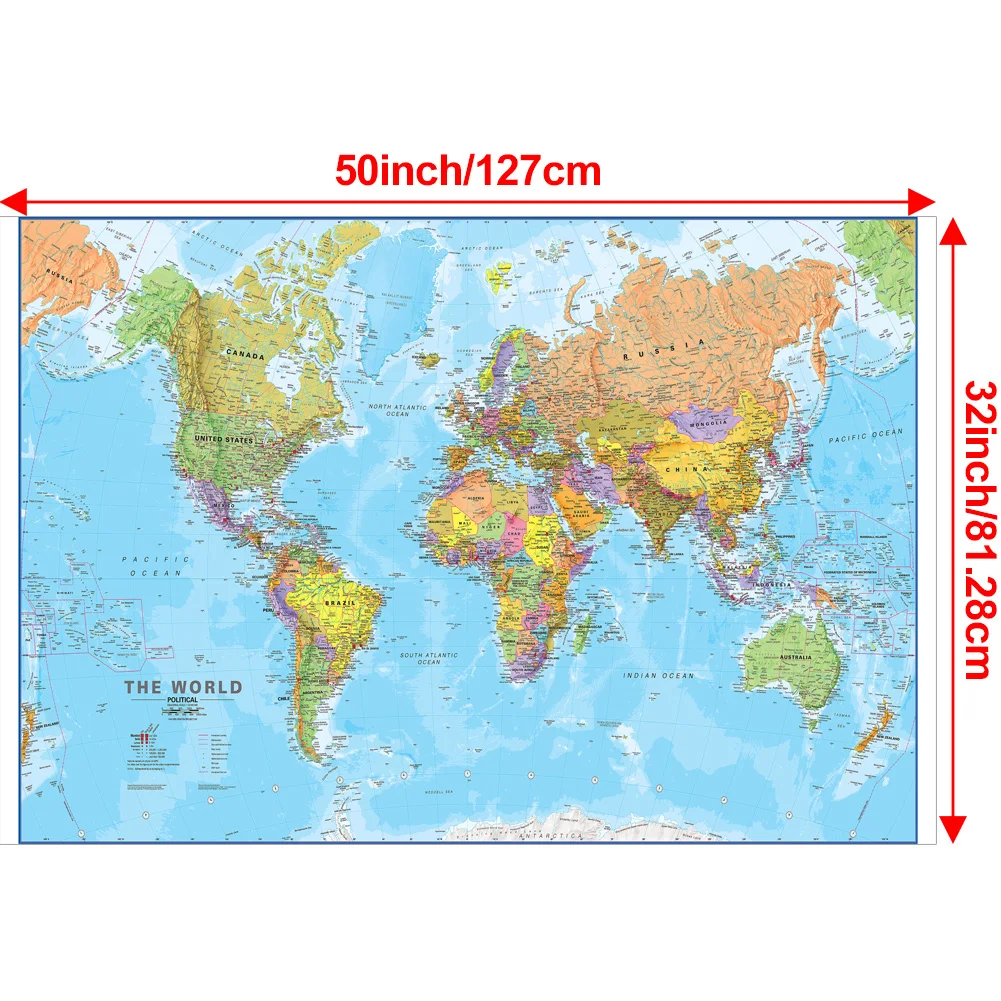 127x81cm 세계지도 상세한 벽 포스터 폴리 에스터 천 그림 거실 홈 장식 학교 용품 영어