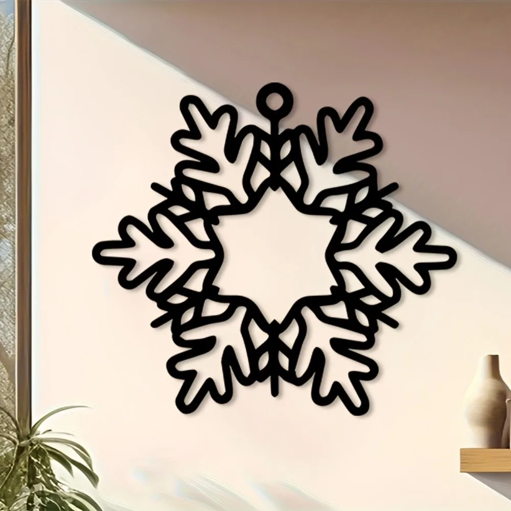 Iron Metal Snowflake Wall Art Decor Entryway Bedroom Living Room Black Hanging Sculpture Rustic Winter Ornament Indoor Home Gift
