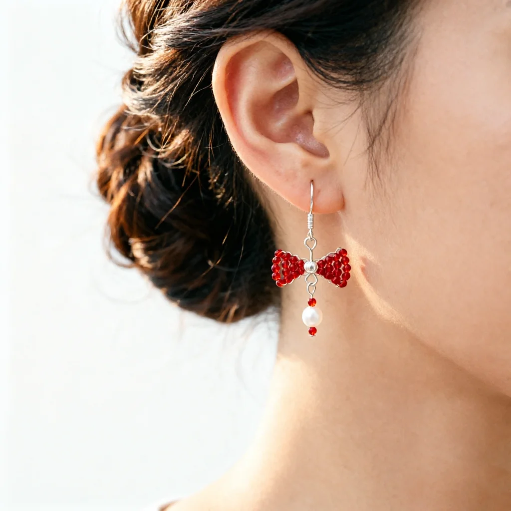 

JY ZuBo Handmade Red Crystal Butterfly Knot Earrings Shiny Pearl Drop Earrings for Women Elegant Wedding Party Jewelry Gift