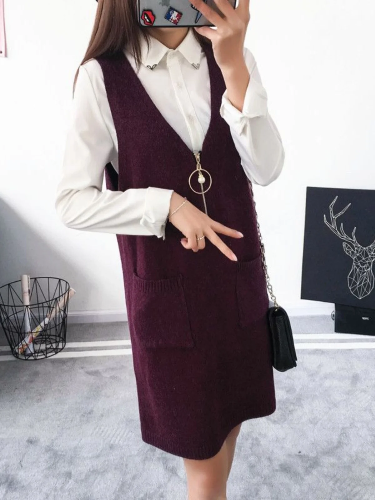 Outono inverno feminino camisola de malha colete midi dr solto coreano sle outerwear camada base regata dr