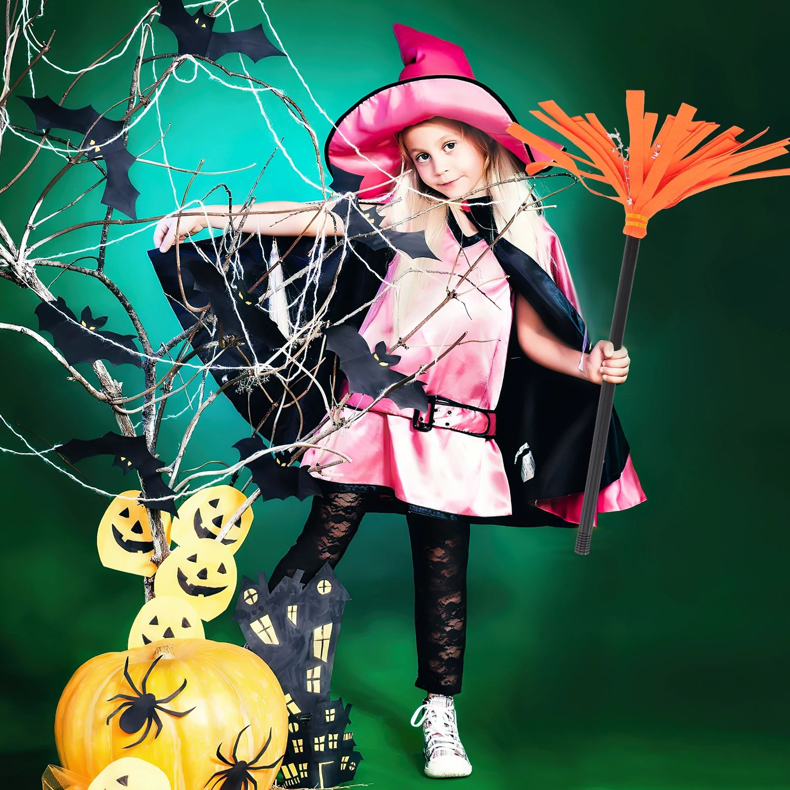 

3pcs Witch Broom Plastic Cloth Halloween Cosplay Broomstick Toy Safe Durable Kids Princess nament