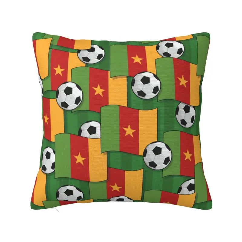 Custom Cameroon Football Pattern Cushion Cover 45x45cm Sports Lover Soccer Balls Velvet Nordic Throw Pillow