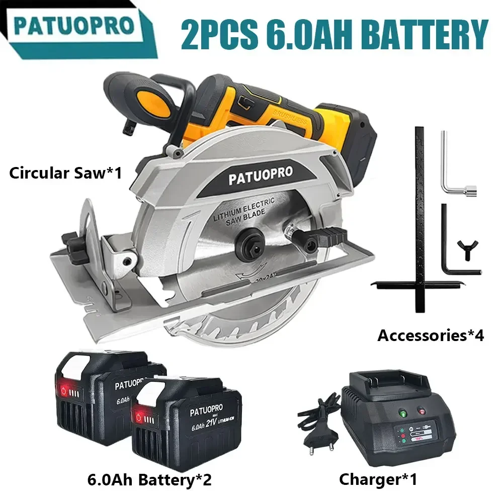 PATUOPRO Brushless Circular Saw Electric Saw Adjustable Angle Stone Wood Ceramic Tiles Cutter Power Tool For Makita 18V Battery