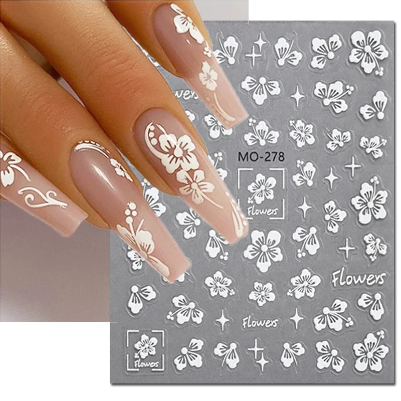 5d em relevo arte do prego adesivos semi-transparente rosas brancas flores adesivo sliders decalques decorações para dicas de unhas manicure