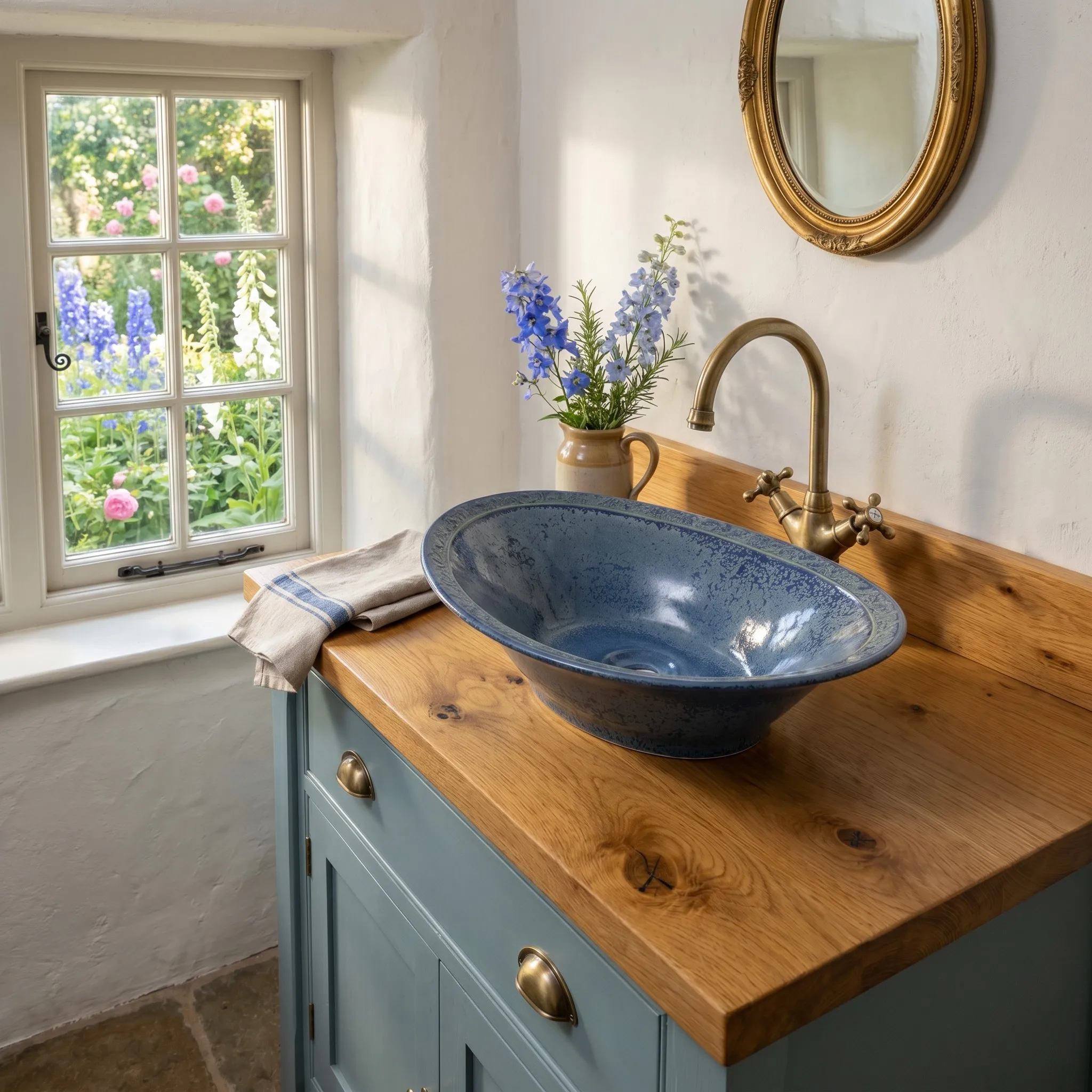 R*# Deep Blue Crystal Modern Flower Ceramic Eco-Friendly Bathroom Art Basin with Kiln Transformation Effect
