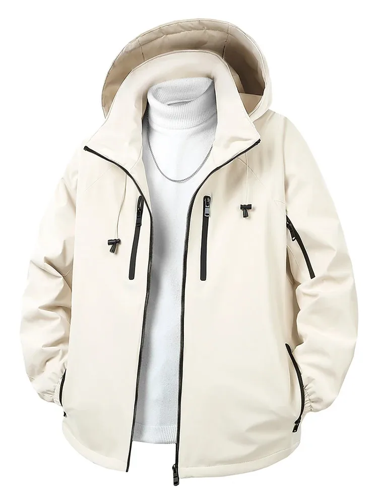 

Men's Spring Autumn Hooded Casual Jacket Fleece Winter Windbreaker Trendy Brand Outerwear