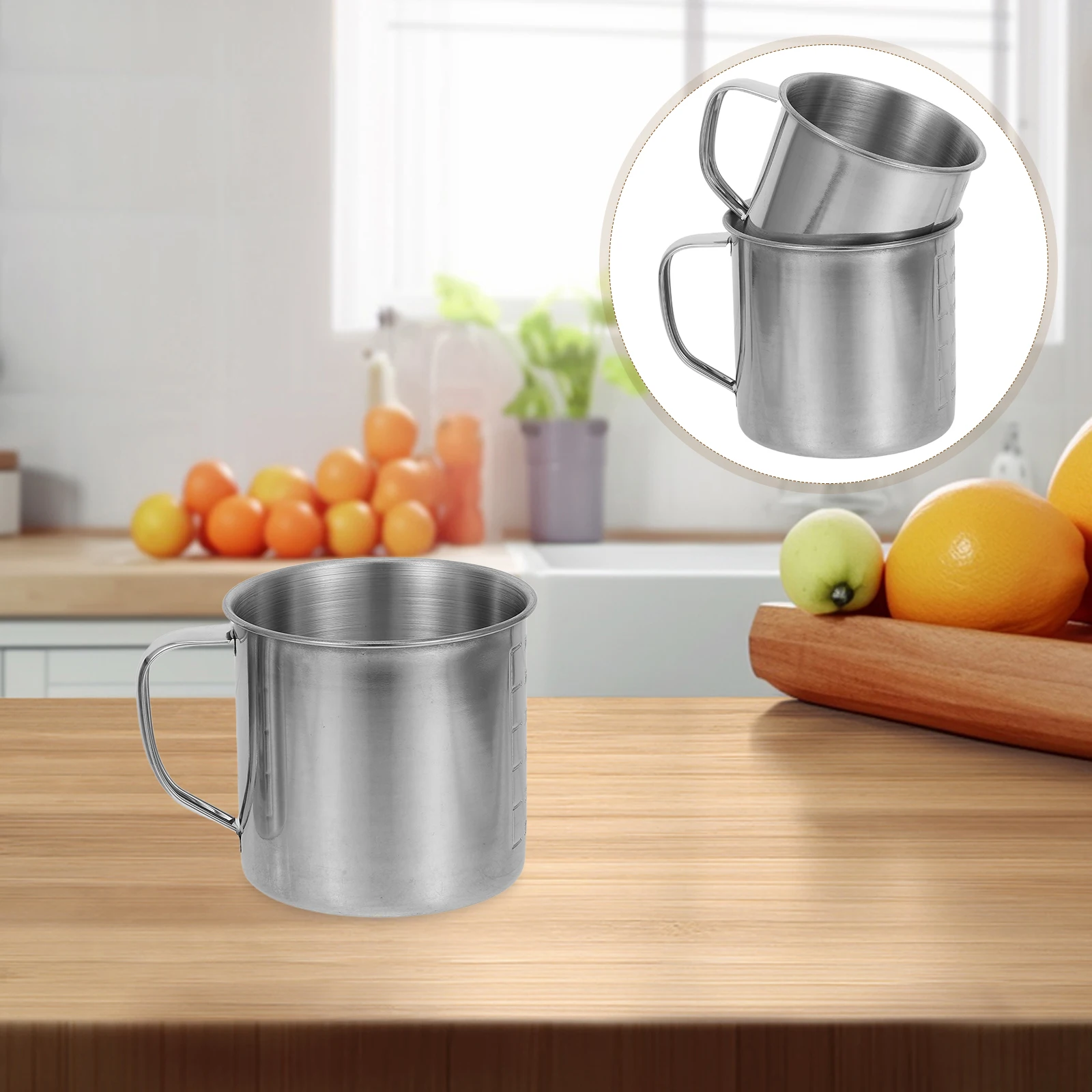 

2pcs Stainless Steel Measuring Cup Kitchen Graduated Bowl For Baking Cooking Juice Dog Food With Handle Rice Container