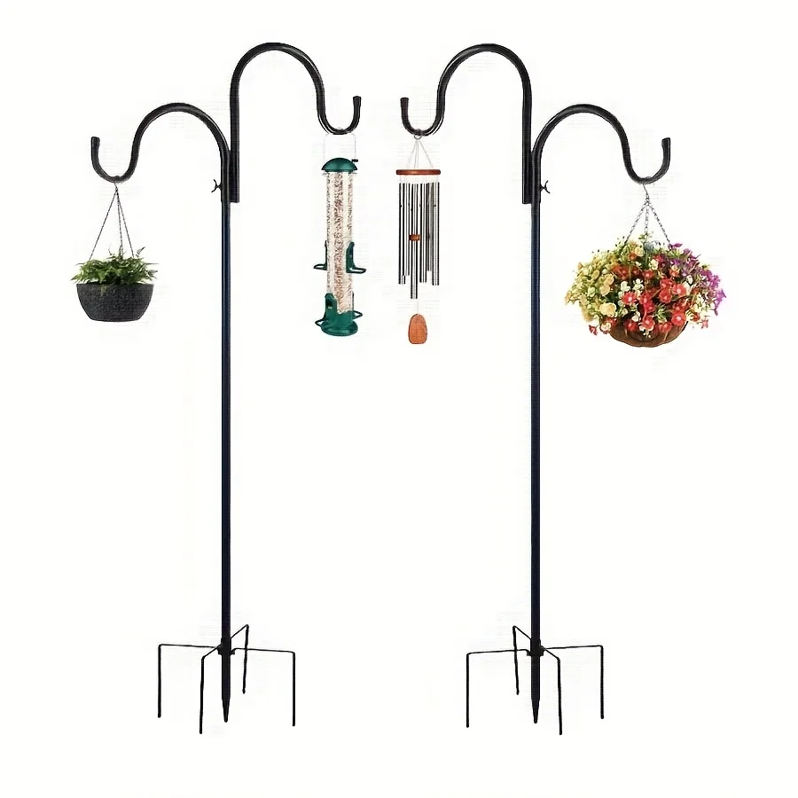 

[Heavy Duty] Heavy Duty Garden Shepherd Hook | 5-Prong Base | Adjustable Bird Feeder Pole, Solar Light & Plant Hanger