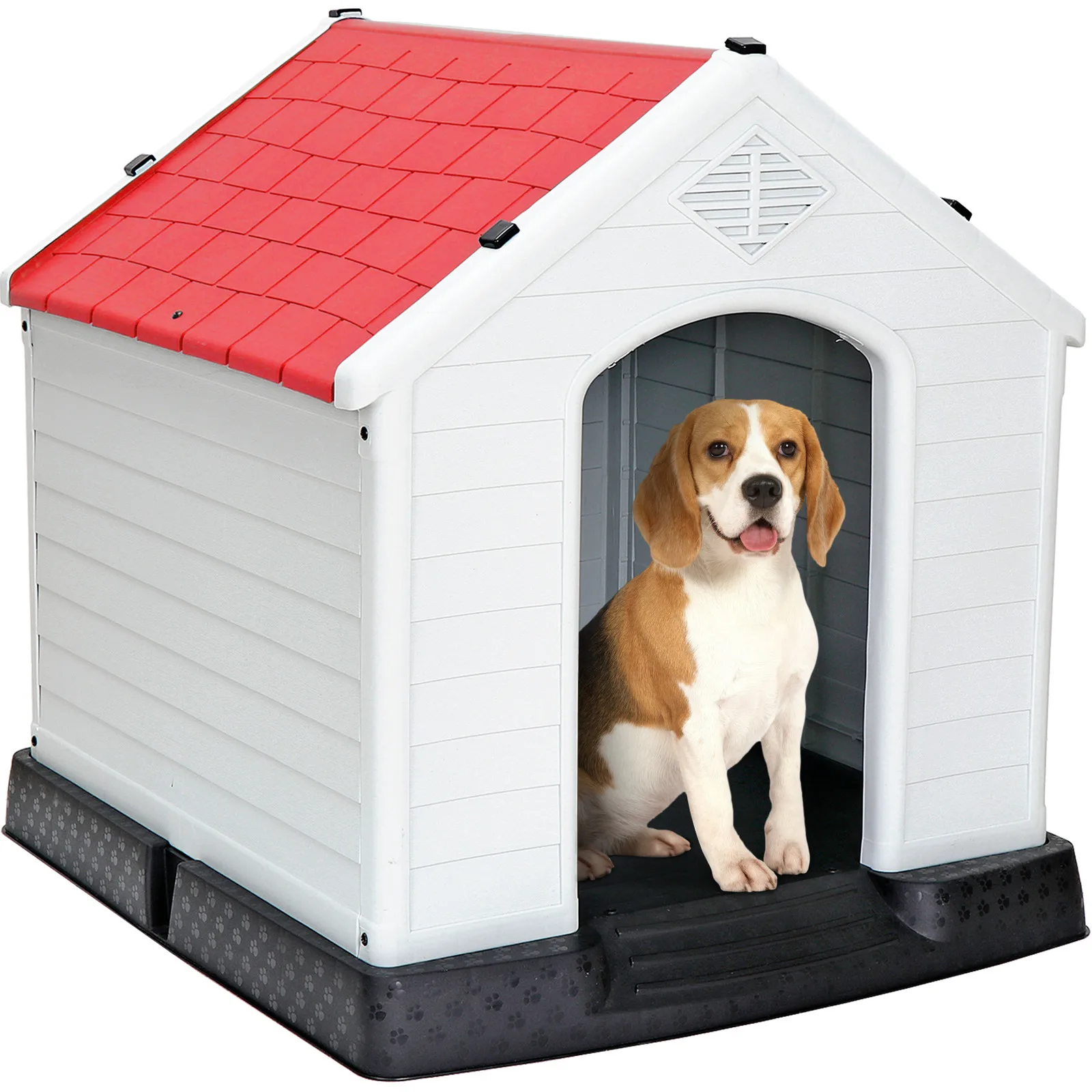 

Пластиковый домик для собак (для улицы/дома), будка для собак, укрытие для щенков с вентиляционным отверстием, красный