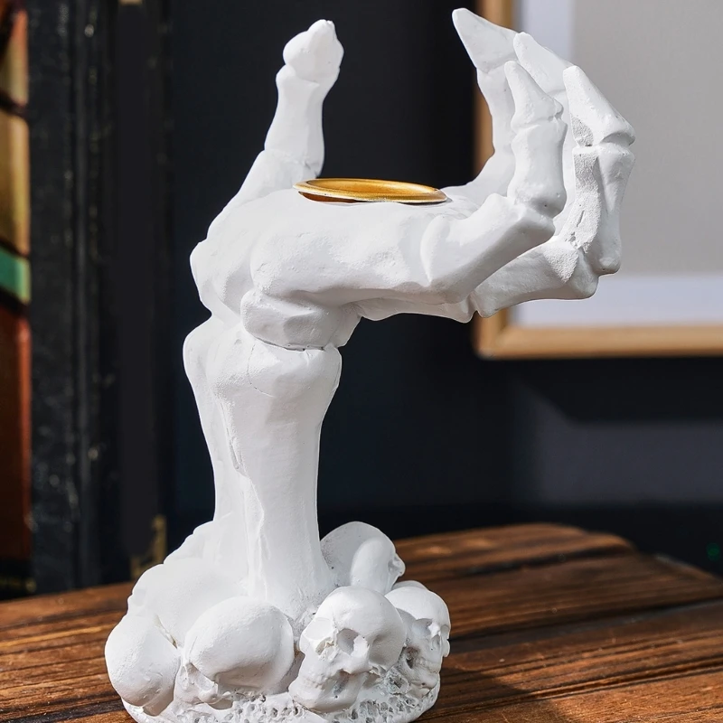 Tealight Holders, Resin Skeleton Hand Decors Jewelry Display Stand for Halloween Desktop Scene, Mantels Styling, and 3XUF