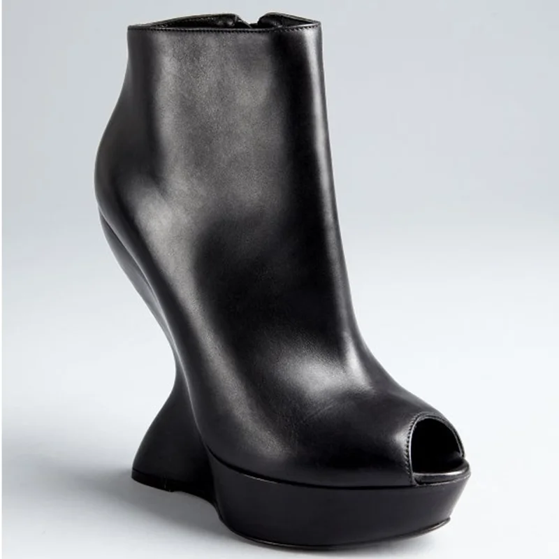 Peep Toe Fretwork Heels Ankle Boots Sexy Pointed Toe Strange Style Size35-48 Custzomized New Arrivals Fashion Women Modern Boots