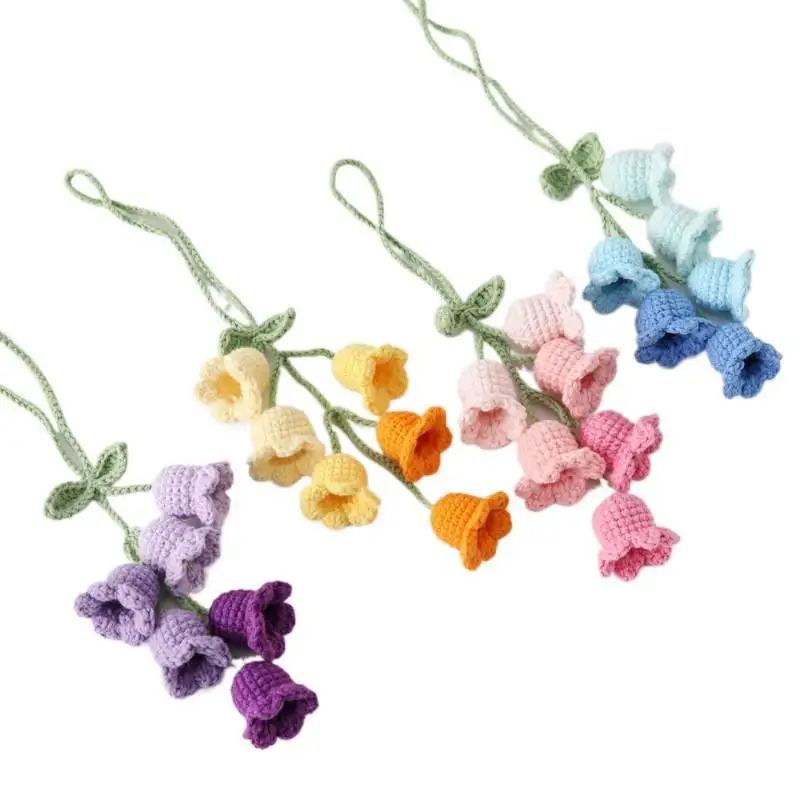 *Handmade Crochet Flower Hanging Ornament Gradient Yarn Bellflower Pendant Soft Woven Accessory For Car Backpack Home Decor Gift