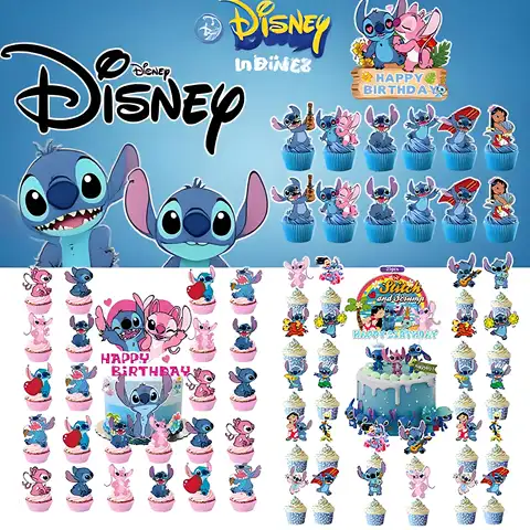 Disney 25-Piece Stitch Themed Birthday Cake Decoration, Home and Campus Party Decoration, Cake Inserts Can Be Used for Birthdays, W