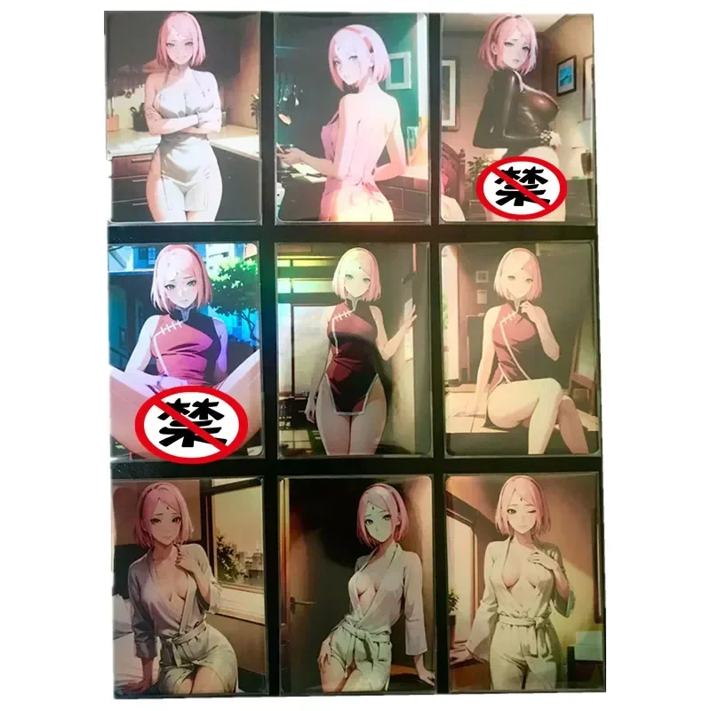 9pcs/set Anime Naruto Haruno Sakura ACG Cheongsam Sexy Nude Card Hobby Toy Classic Game Gift Collection Card