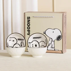 Anime Cartoon Snoopy 4 pezzi ciotola in ceramica confezione regalo Kawaii Relief Series 300Ml ciotola di riso di grande capacità ciotola di zuppa regalo per gli amici