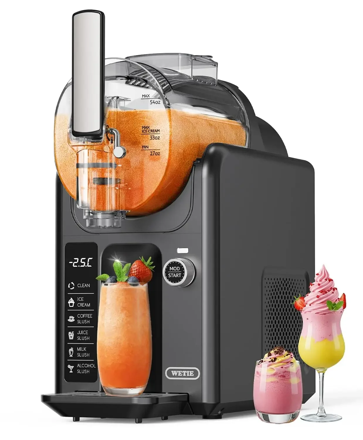 

Slushie Machine 82oz Slushy Maker with Adjustable Temperature LED Display Auto Clean 5 in 1 Frozen Drink Maker for Ice Cream