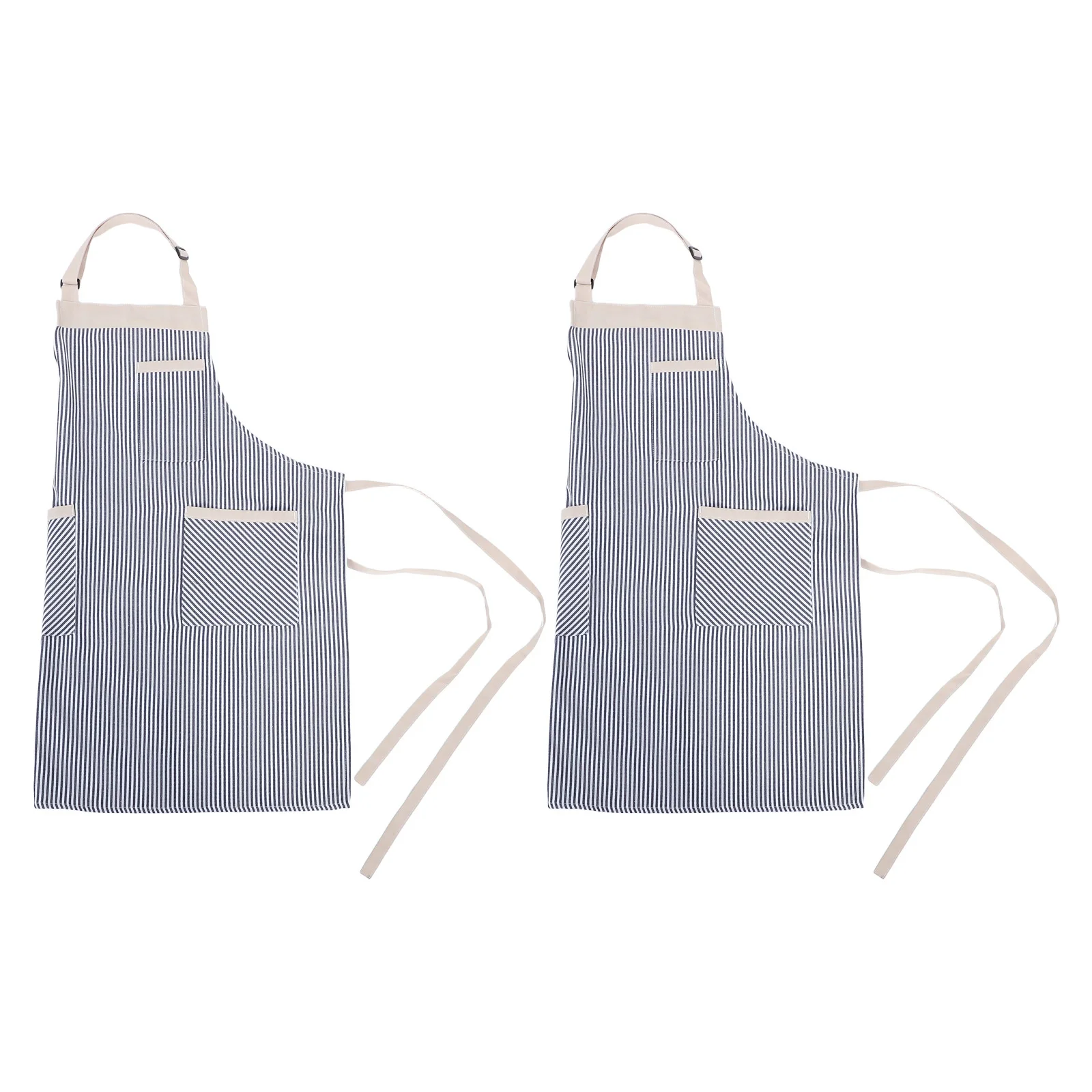 

2Pcs Kitchen Apron with Pockets Adjustable Neck Strap for Men Women Cooking Baking Bbq Long Apron Stylish Stripe Pattern Easy