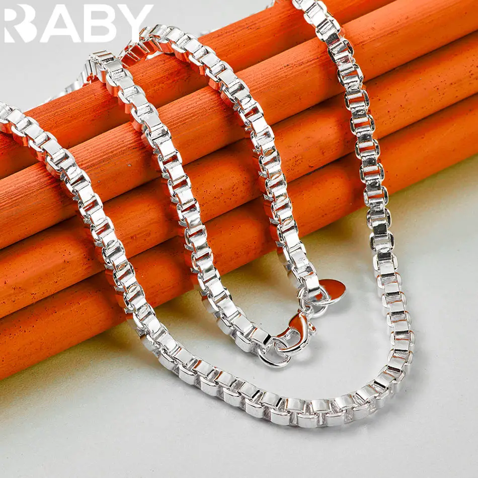 

URBABY 925 Sterling Silver 45cm 4mm Bone Chain Necklace For Women Men Charm Trend Birthday Gifts Fashion Party