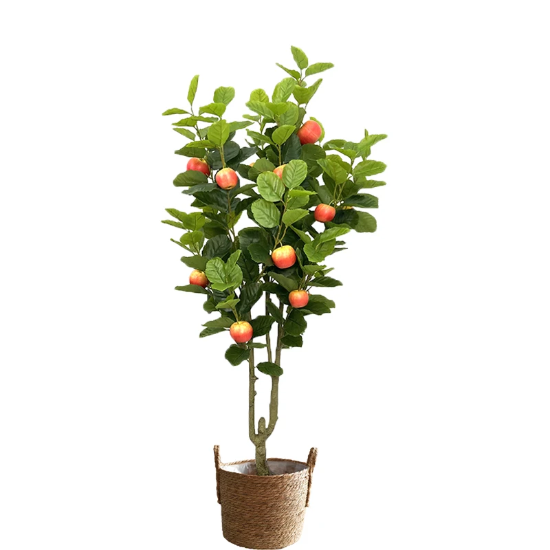 4.9FT Tropical Plants Large Artificial Apple Tree Plastic Fake Leafs Green Plants Apple Tree For Home Garden Shop Party Decor