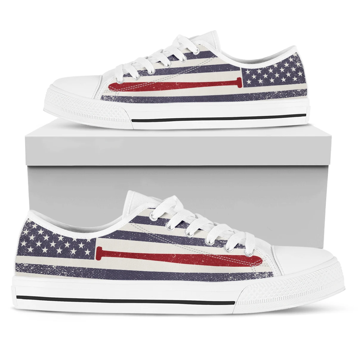 ELVISWORDS American Flag Design Classic Vulcanized Shoes Black Soft Sole Low Top Women's Shoes Soft Casual Sneakers Zapatos